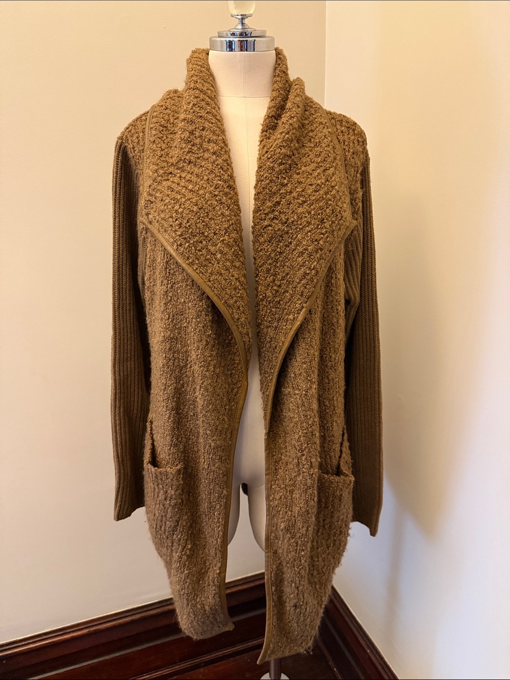 Altar'd State Cozy Textured Open-Front Cardigan - Tan Brown
